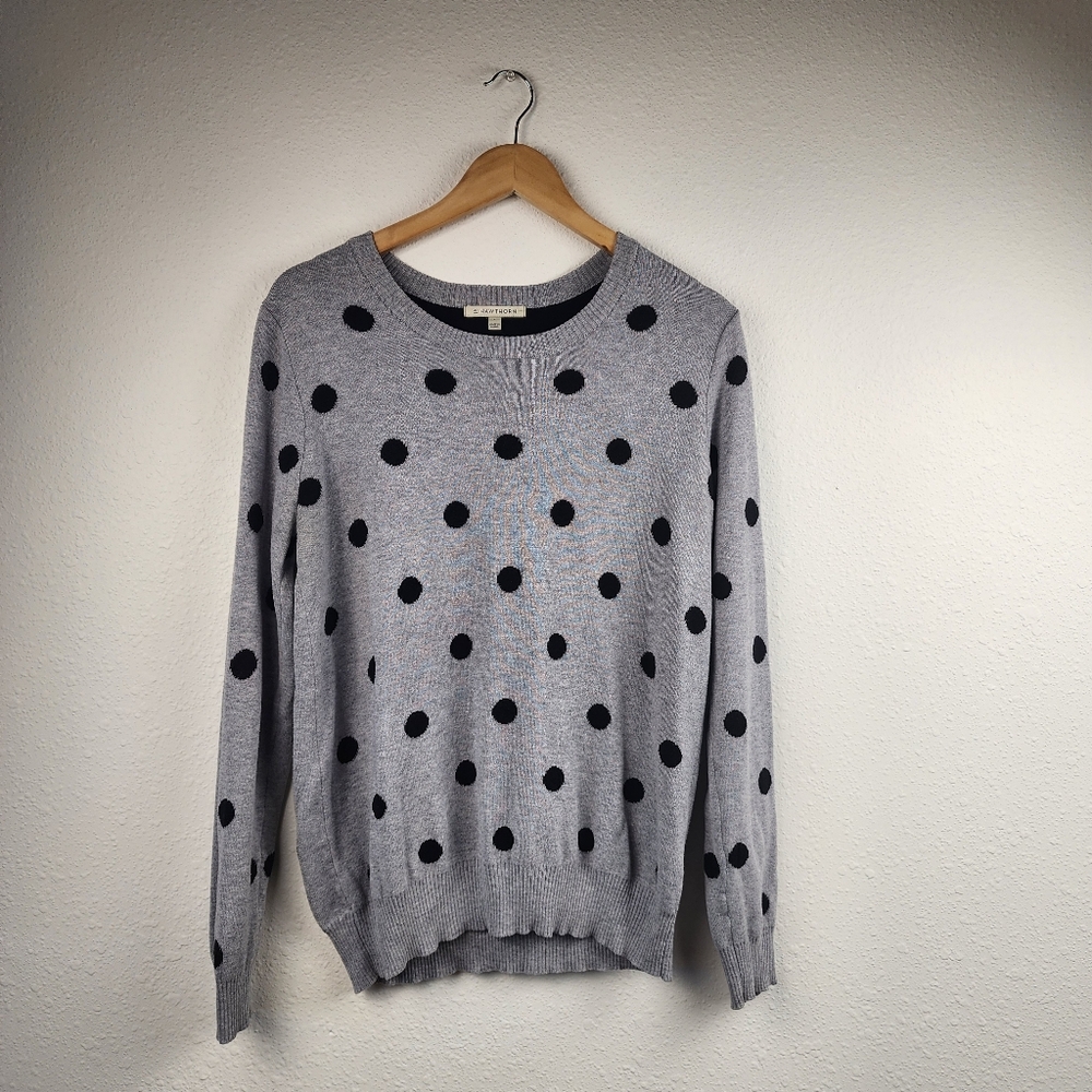 41 Hawthorn Gray Crewneck Sweater with Black Polka Dots